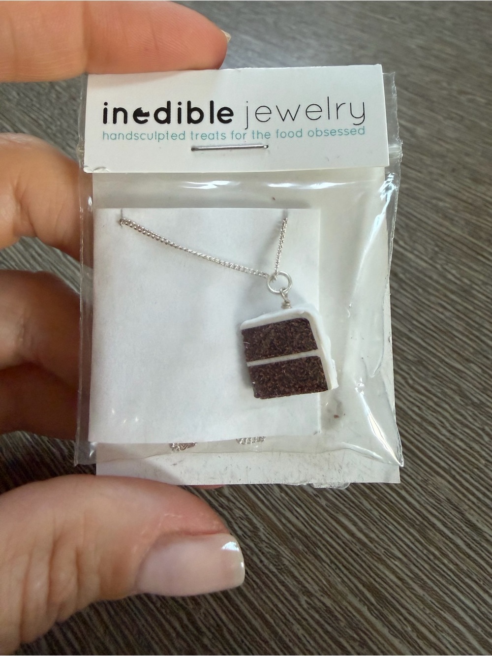 inedible jewelry Chocolate Slice Necklace - Brown & White mini